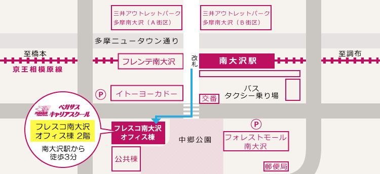 ペガサスキャリアスクール周辺マップ